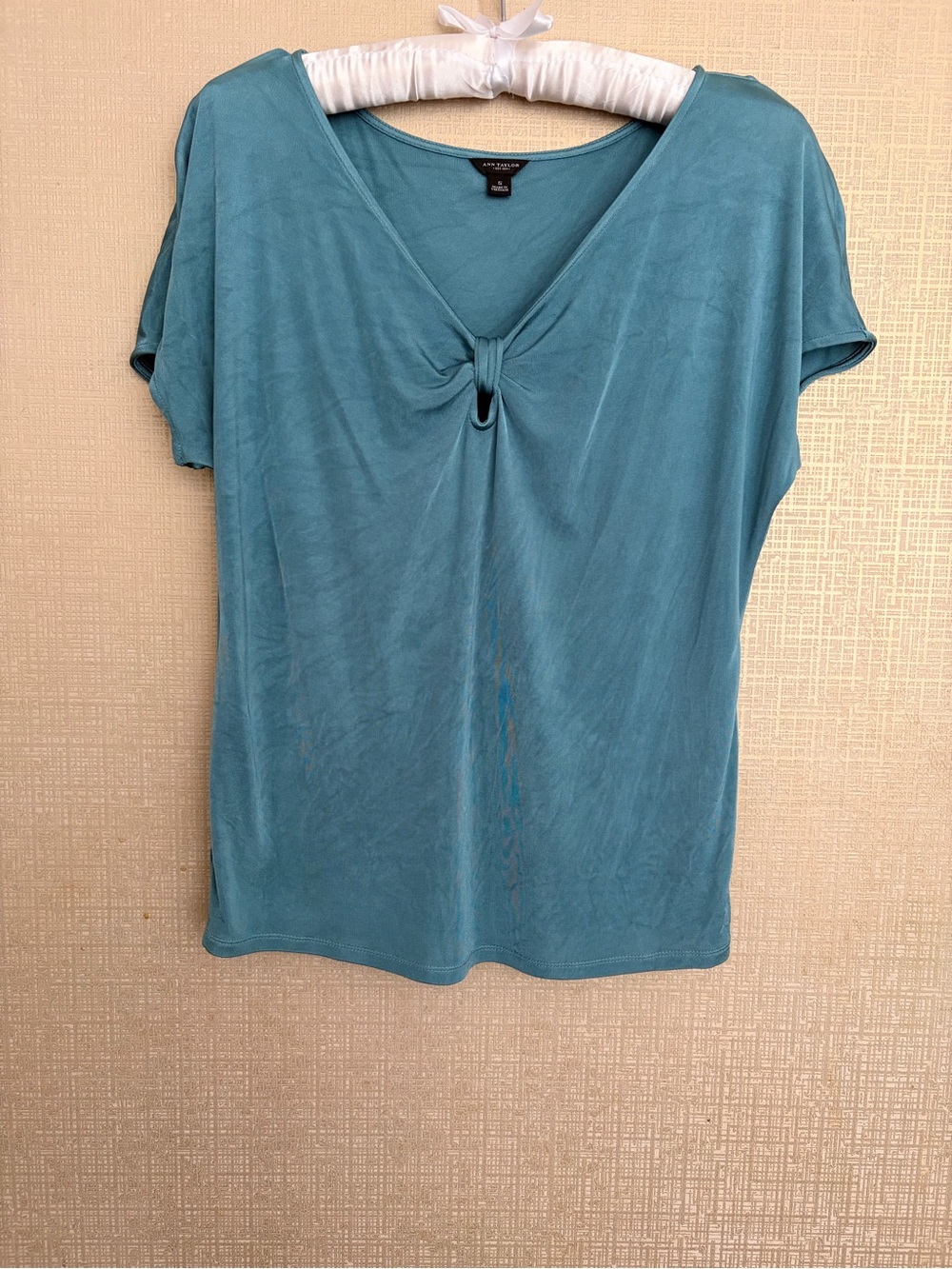 Ann Taylor Teal Knot-Front Short Sleeve Top